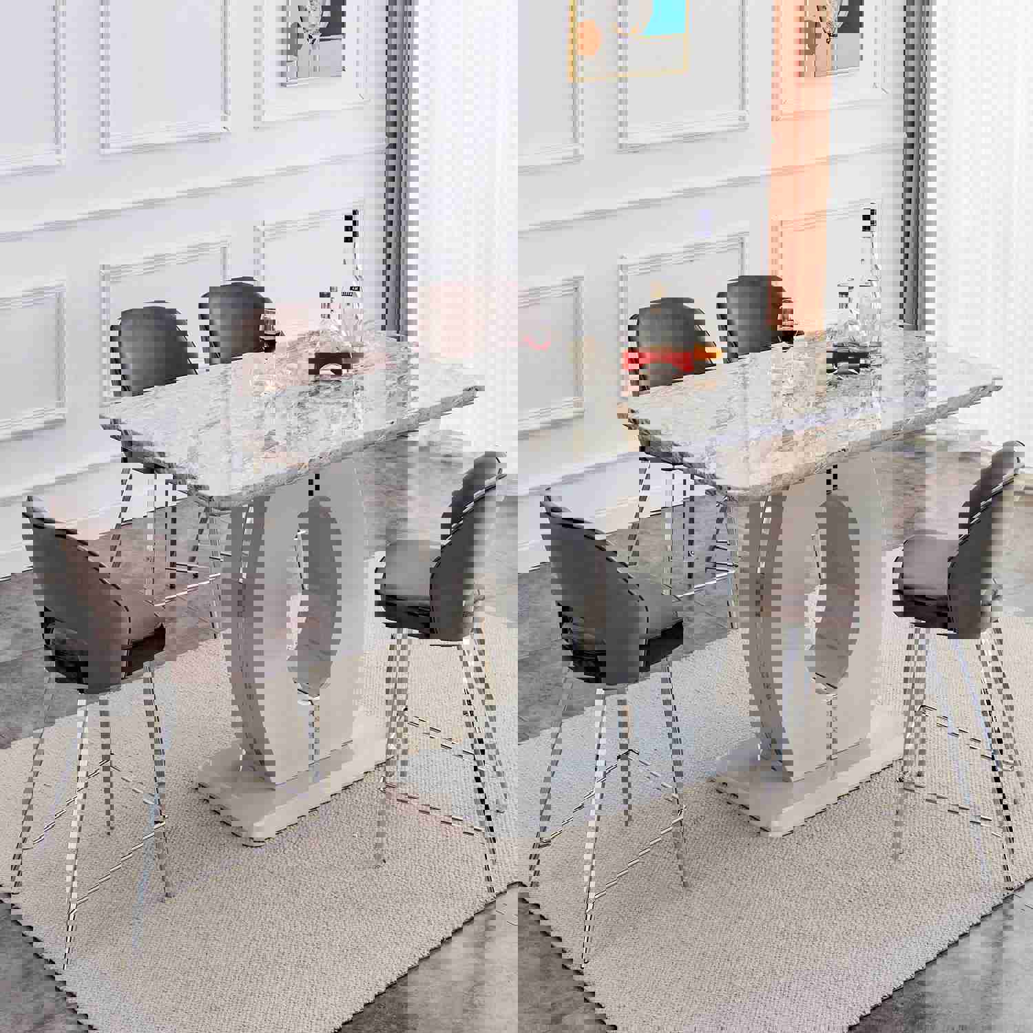 Modern Simple and Luxurious Grey Imitation Marble Grain Dining Table