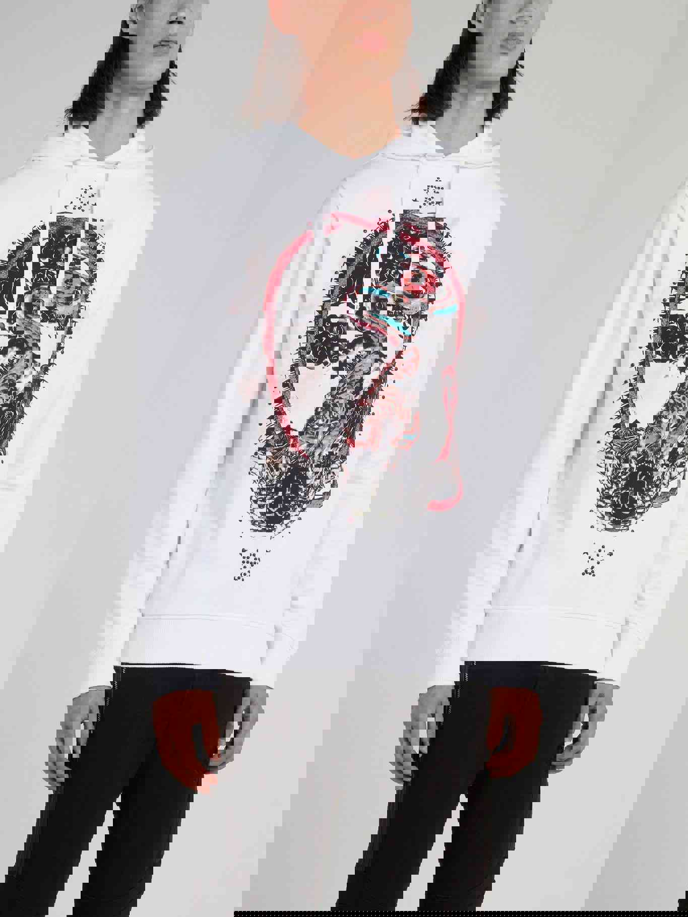 White Graphic Print Hoodie by Just Cavalli