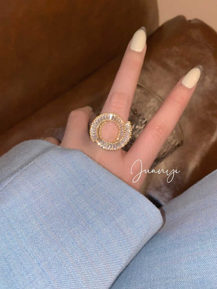 Elegant Women's Shiny Zircon Alphabet Cross Adjustable Rings - Korea Design Jewelry