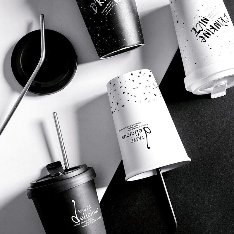 Portable Black Print Large Capacity Milk Tea Drinking Cups