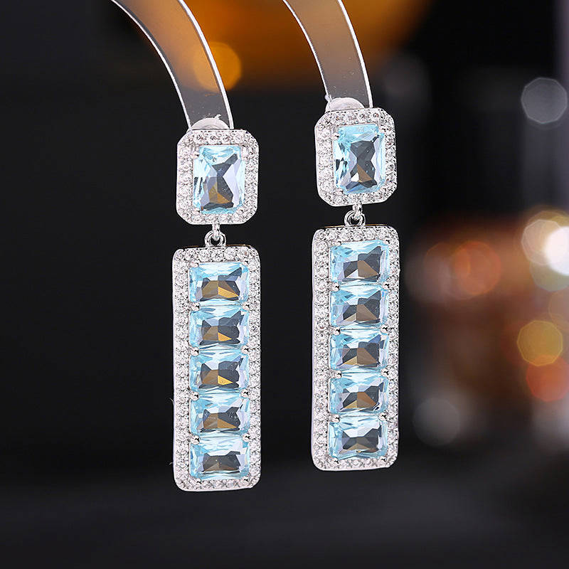 Jewelblings Luxury Long Studded Pink Purple Rectangle Drop Earrings for Women