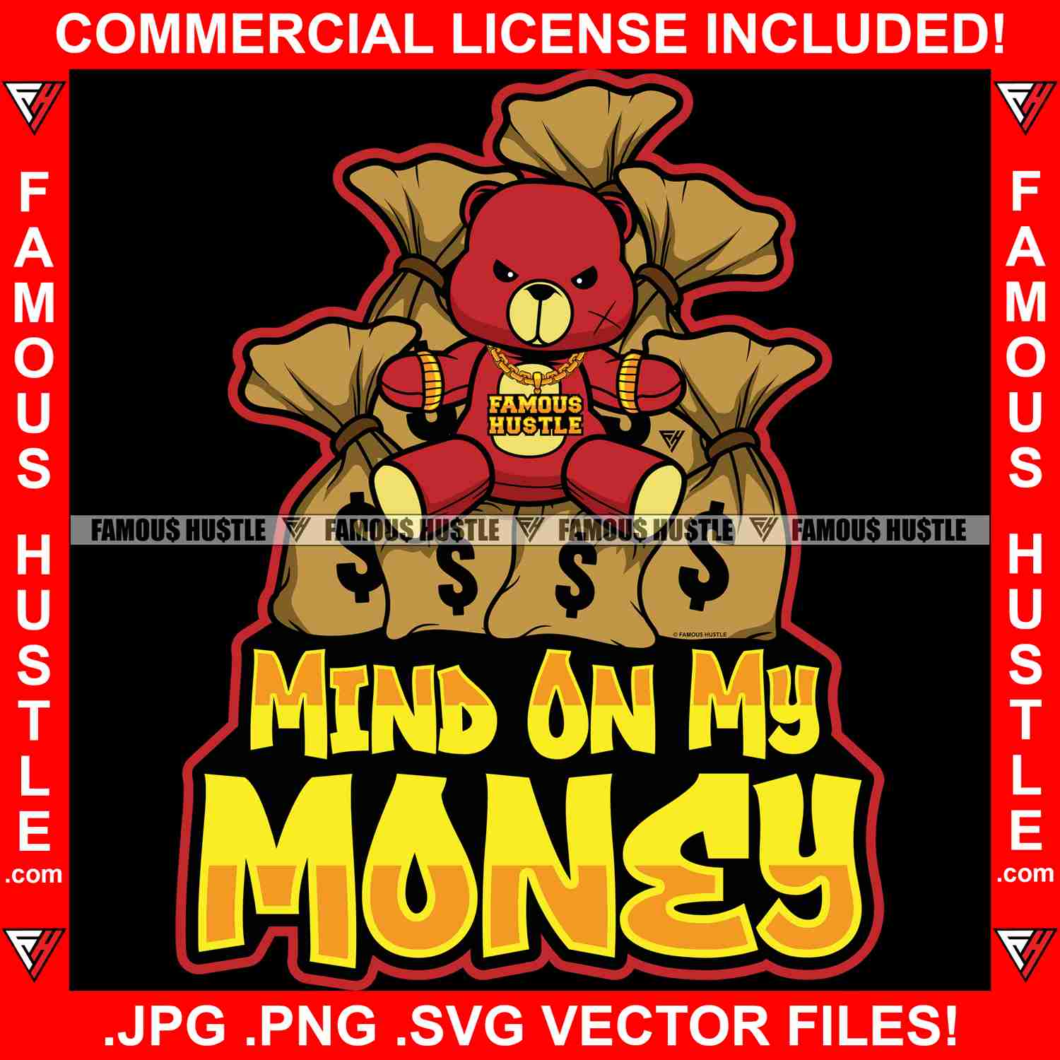 Mind On My Money Gangster Teddy Bear Graphic Design T-Shirt Print