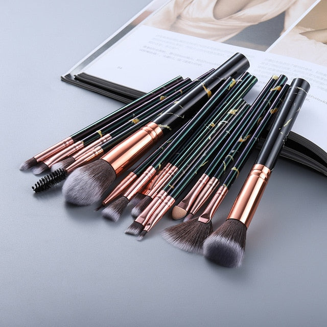 5/15Pcs Marble Makeup Brushes Set - Cosmetic Powder, Eye Shadow, Foundation, Blush Blending Beauty Tools