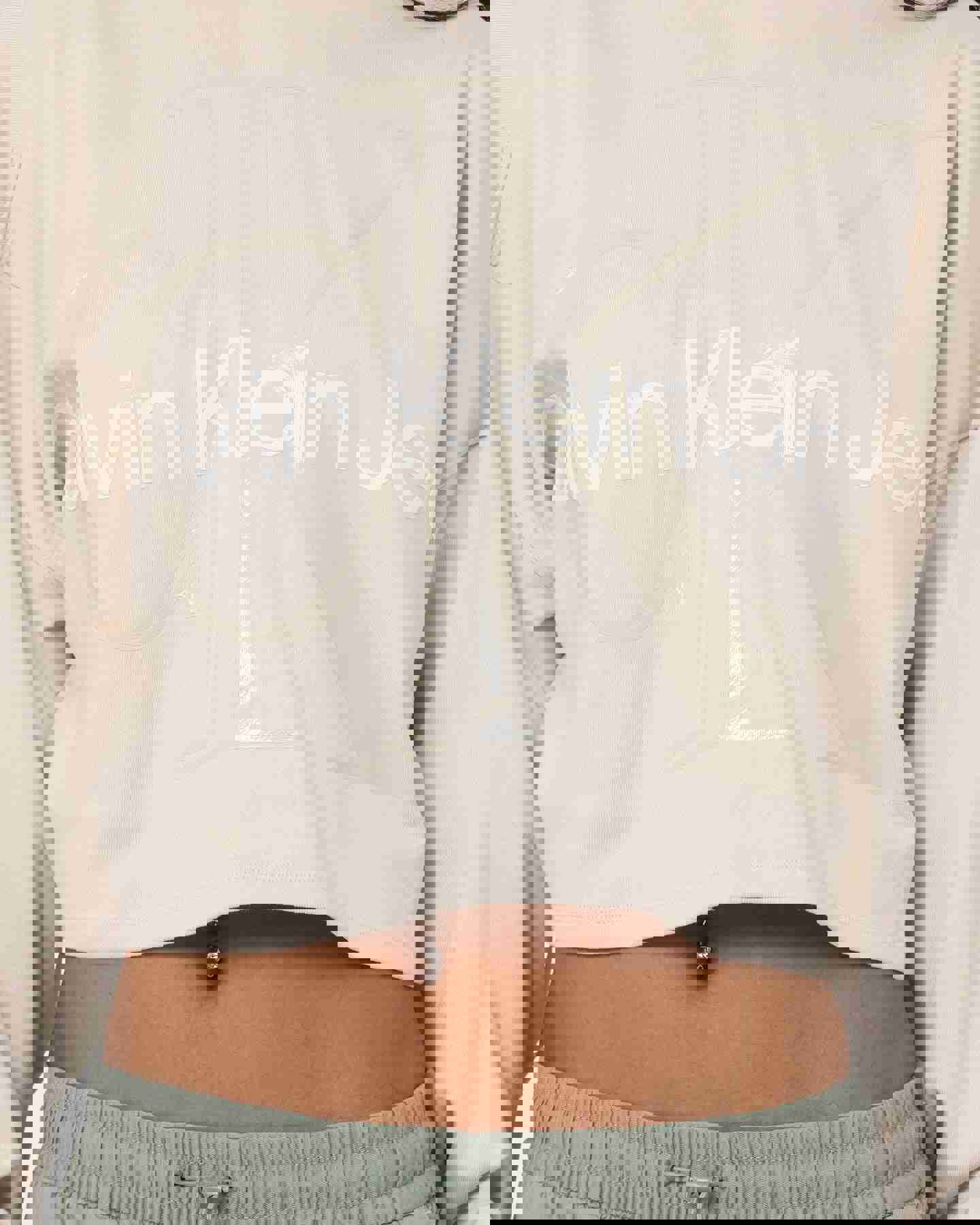 Calvin Klein Women's Glossy Monogram Hoodie in Eggshell