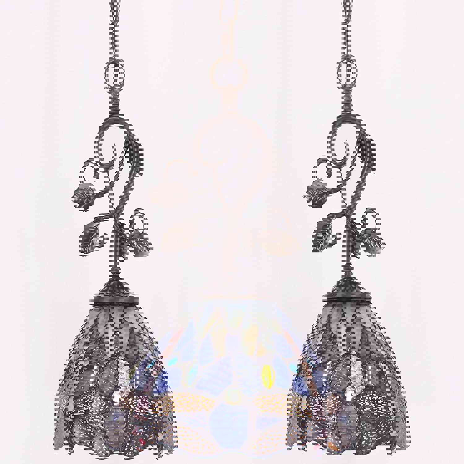 Werfactory® Tiffany Pendant Lighting - Navy Blue Stained Glass Dragonfly Hanging Lamp