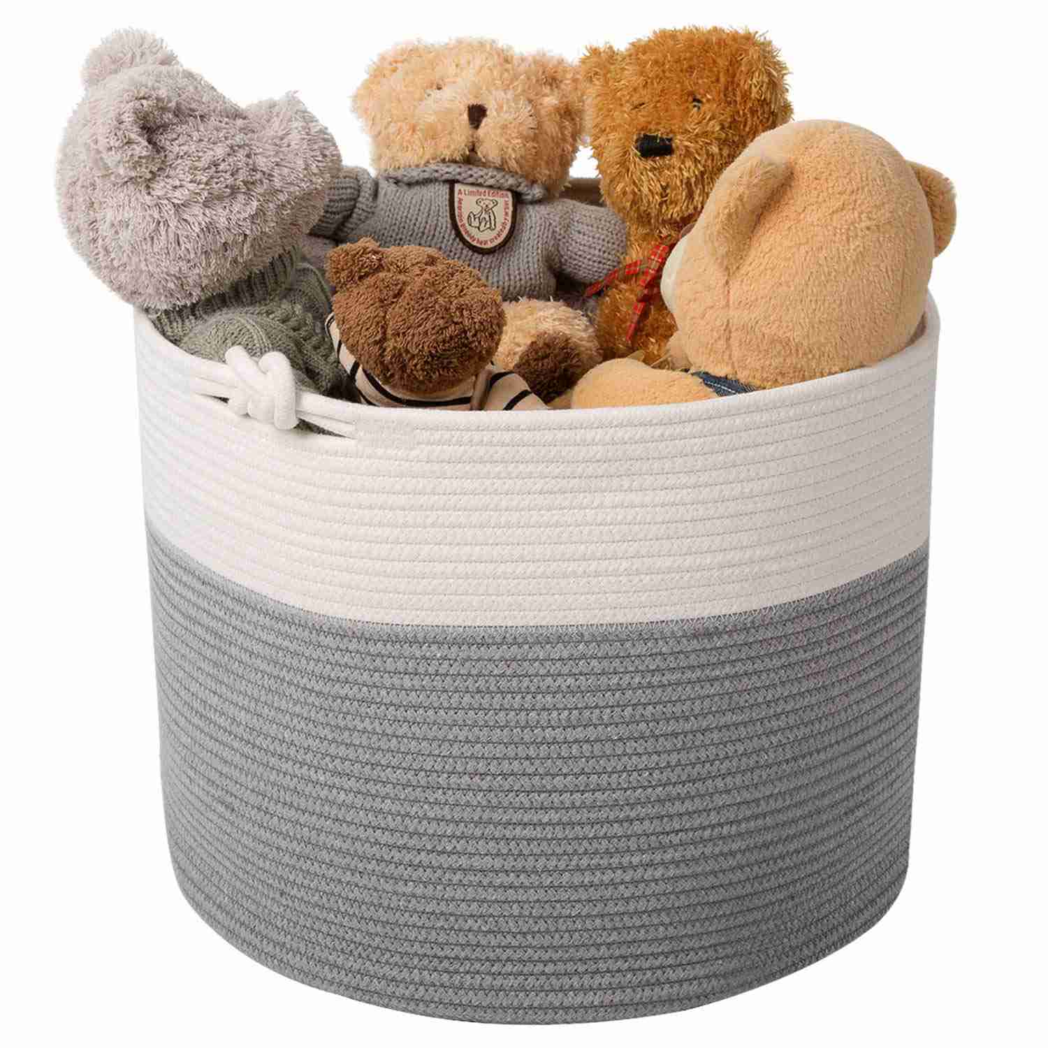 Goodpick Cotton Rope Basket with Handle for Baby Laundry, Toy, and Blanket Storage - Natural Woven Basket (15 × 15 × 14.2)
