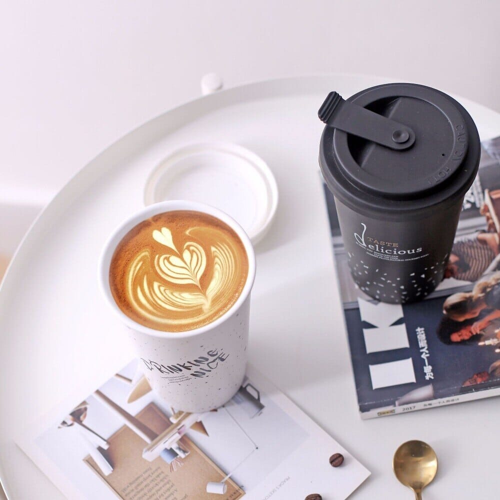 Portable Black Print Large Capacity Milk Tea Drinking Cups