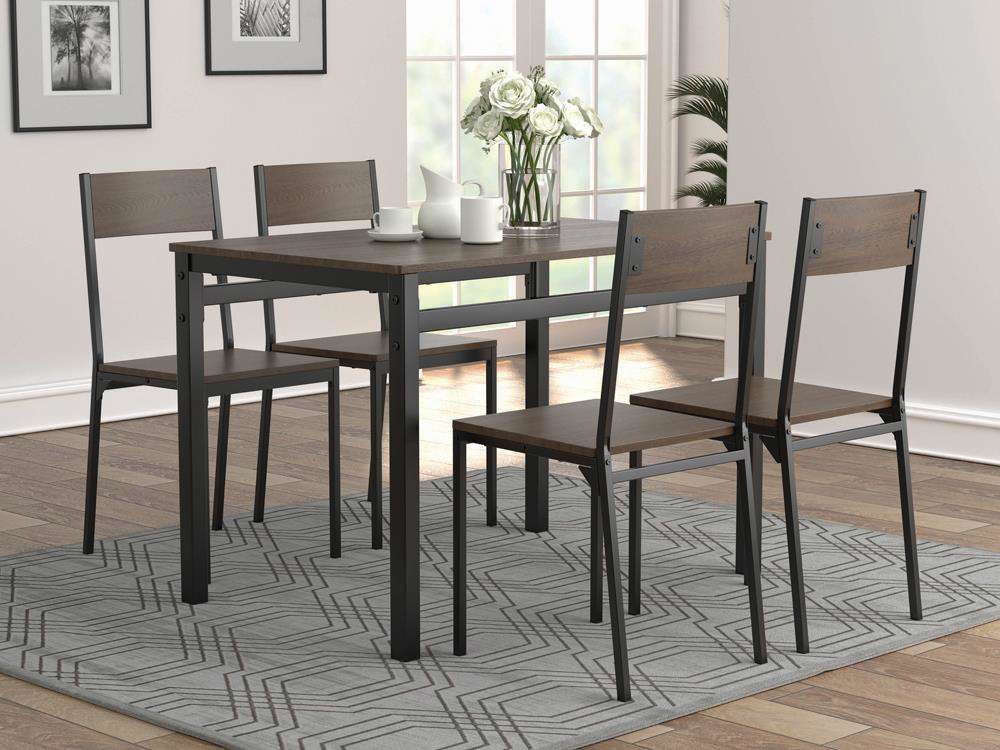 Lana 5-piece Rectangular Dining Table Set in Dark Brown and Matte Black