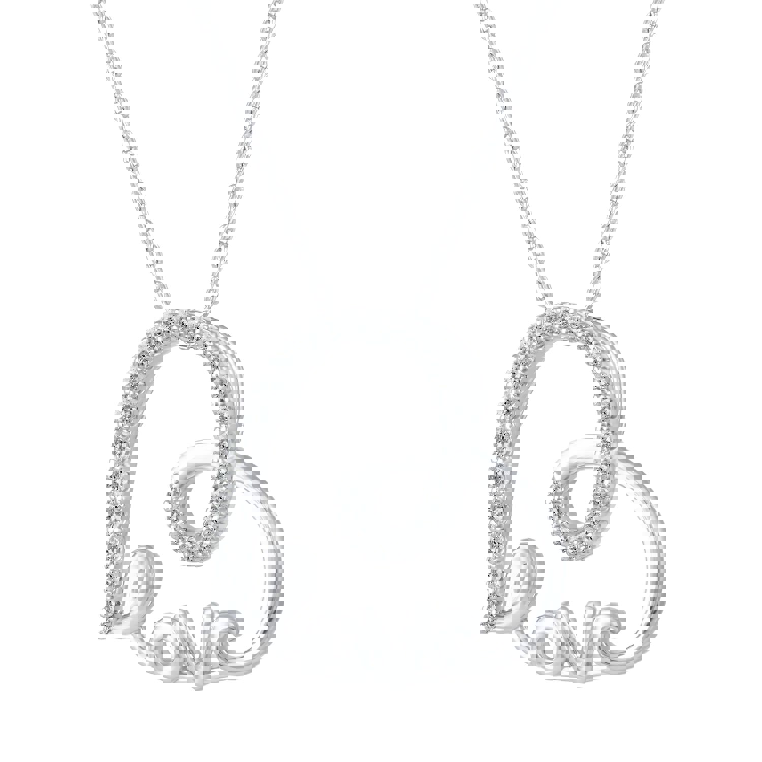 1/4 Cttw Diamond Double Heart Entwined Pendant Necklace in 925 Sterling Silver