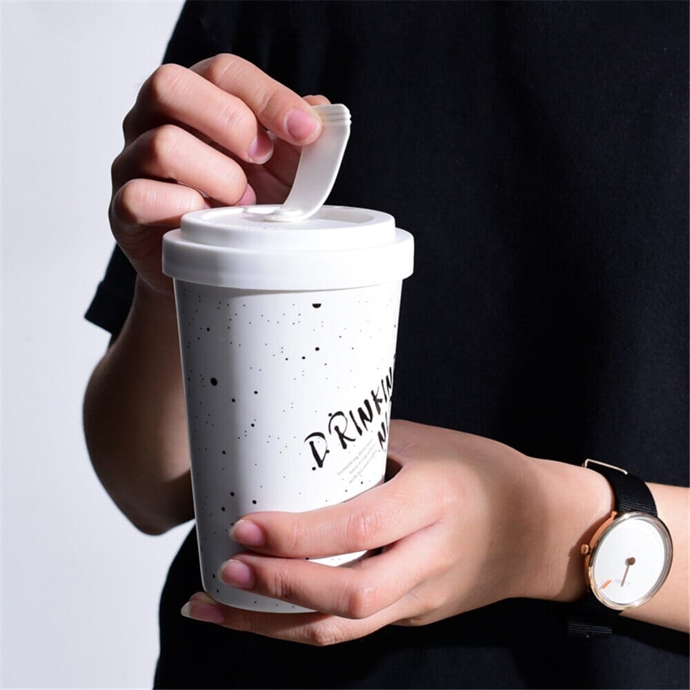 Portable Black Print Large Capacity Milk Tea Drinking Cups