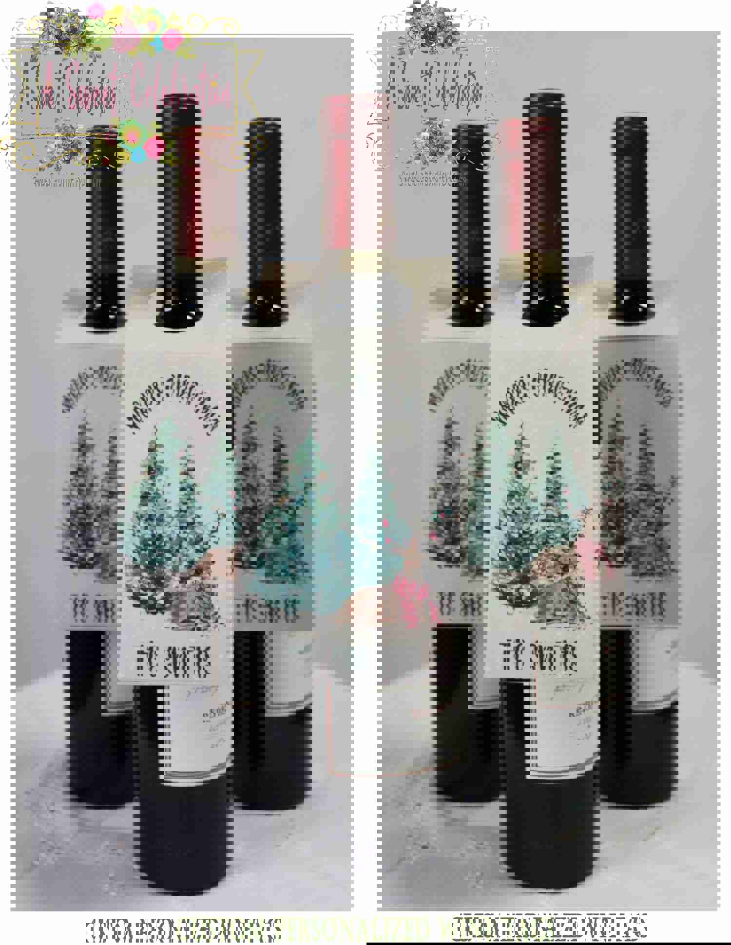 Christmas Gift Wine Tags - Vintage Santa Personalized Wine Tags