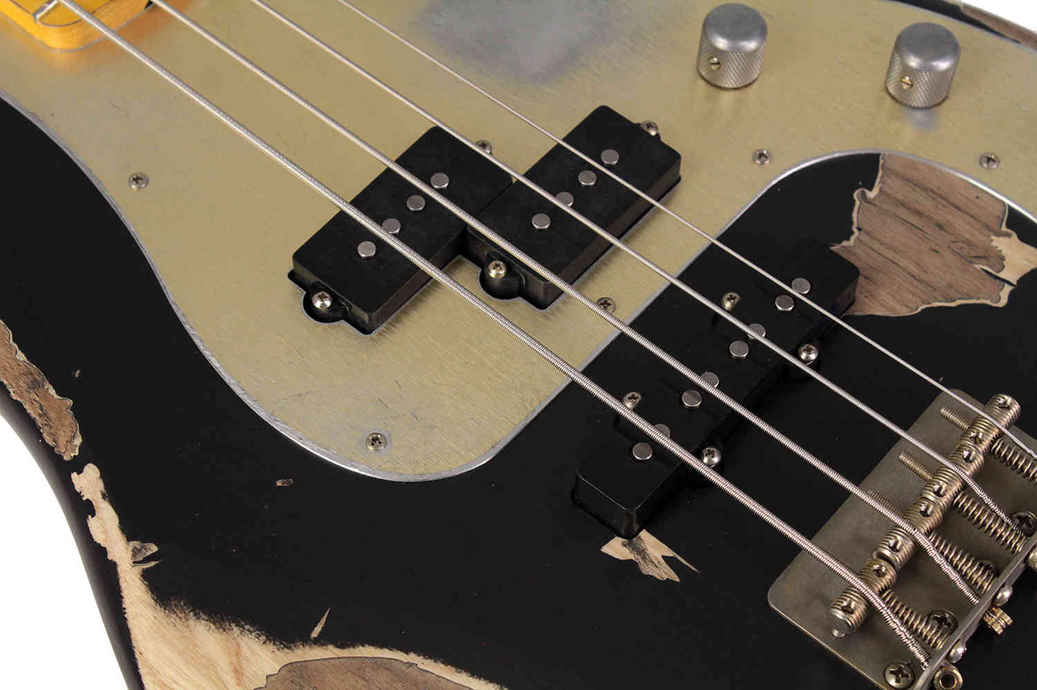 Nash PB/J-57 Bass Guitar - Black with Gold Anodized PG, Heavy Aging