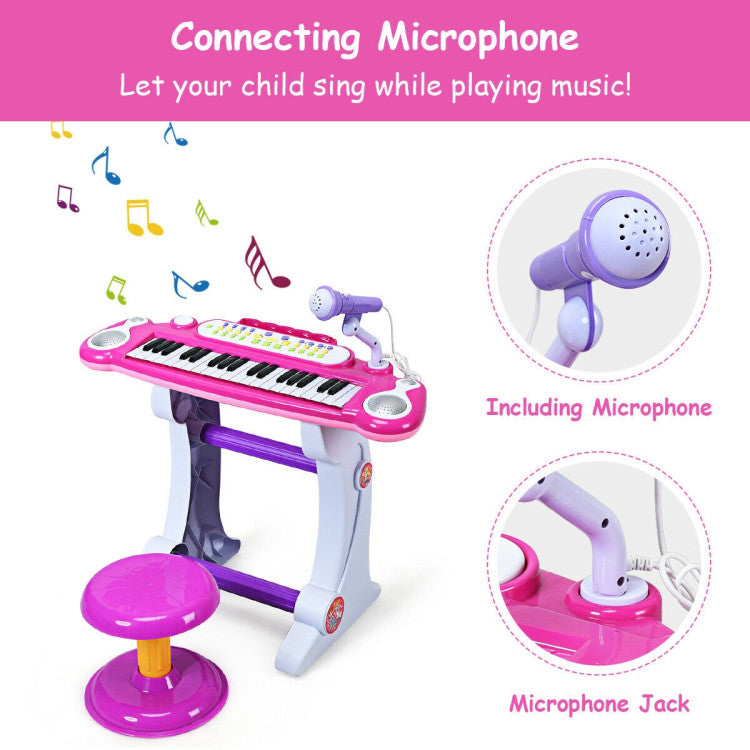Costway 37 Key Electronic Keyboard Toy Piano for Kids - Pink
