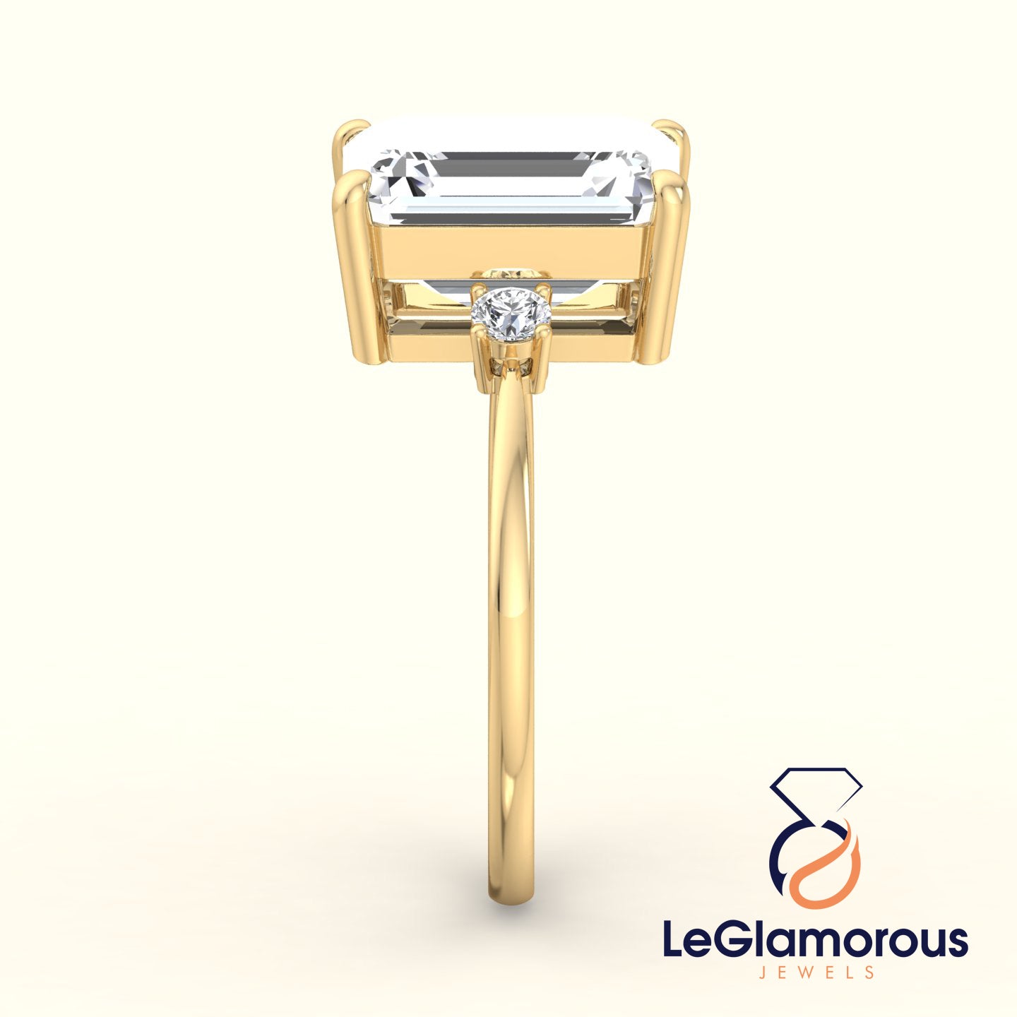 Emerald Cut Three Stone Engagement Ring with Lab Grown Diamonds