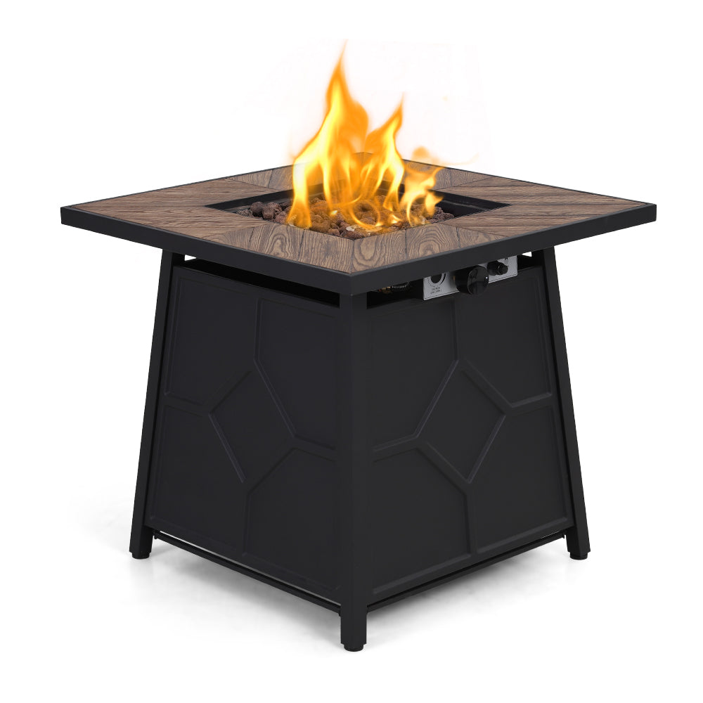 PHI VILLA 28 Inch 40,000 BTU Outdoor Terrafab Square Gas Fire Pit Table With Lid and Lava Rocks, PVC Cover
