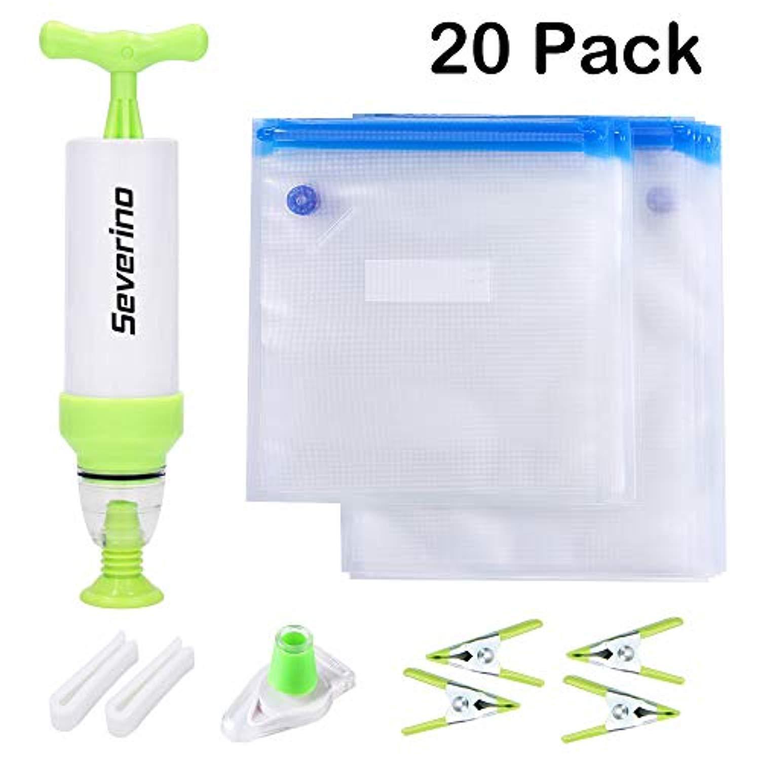 Sous Vide Bags Kit for Anova Cookers - 20 Reusable BPA Free Food Vacuum Sealed Bags with Accessories