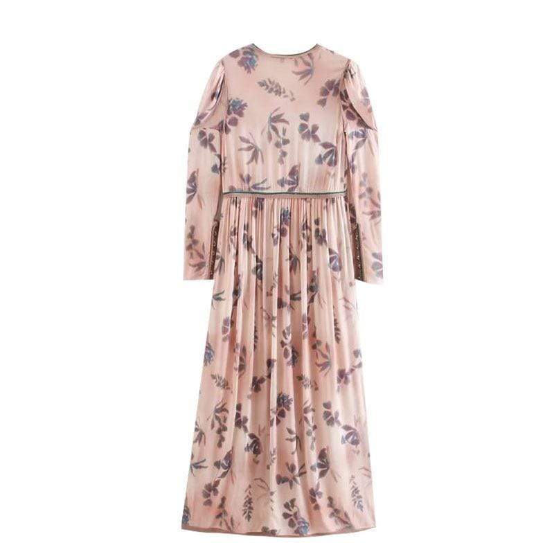 FASHION FRAYED TRIMS MAXI DRESS - Vintage V-Neck Ankle-Length Dress