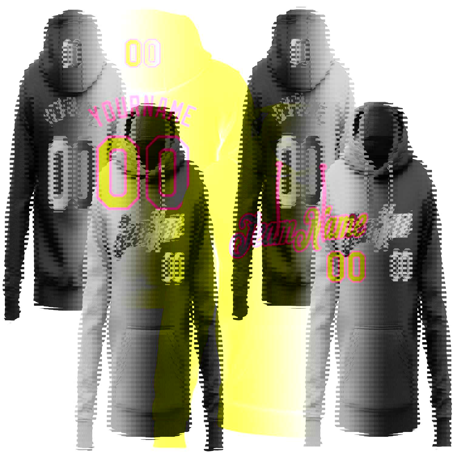 Custom Stitched Black Neon Yellow-Pink Gradient Sports Hoodie