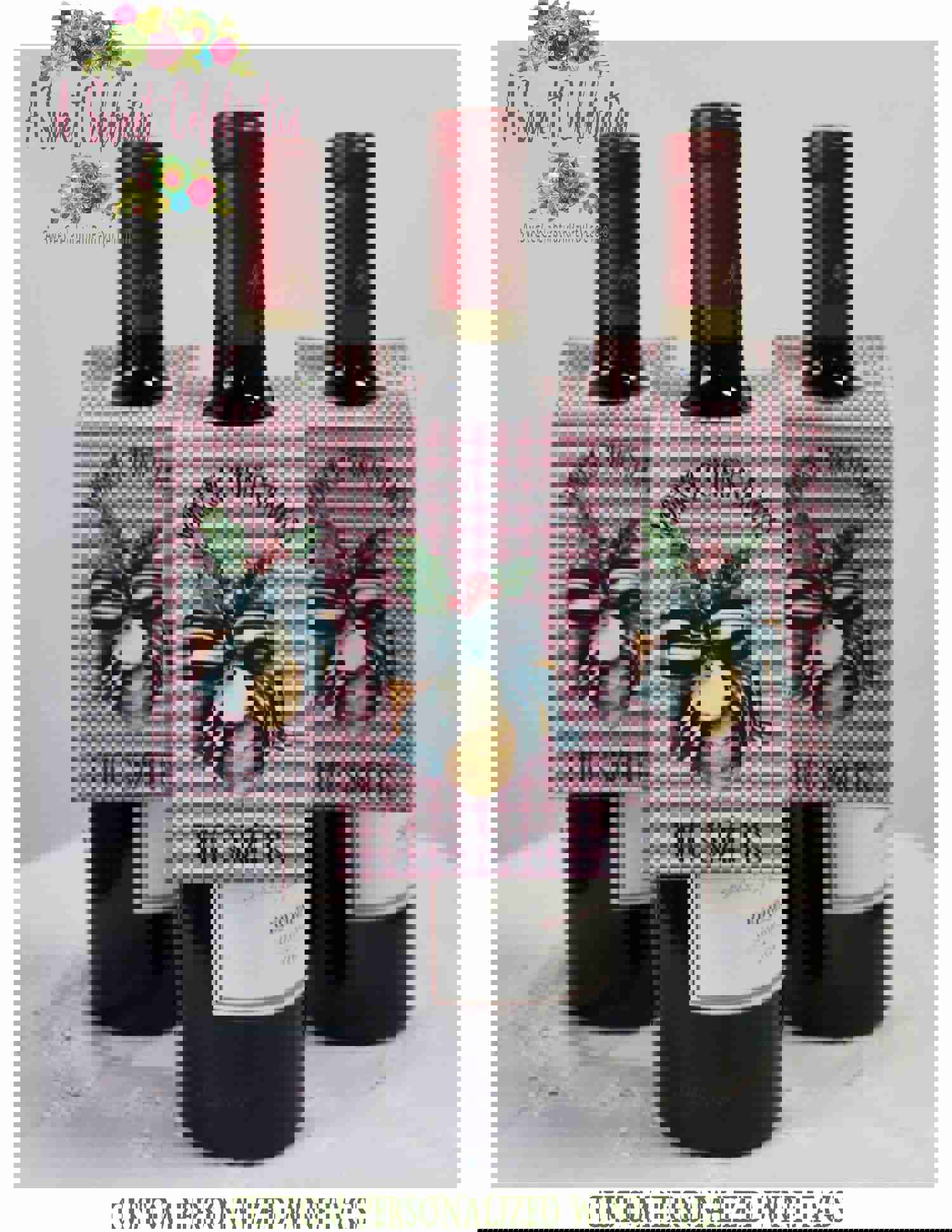 Christmas Gift Wine Tags - Vintage Santa Personalized Wine Tags