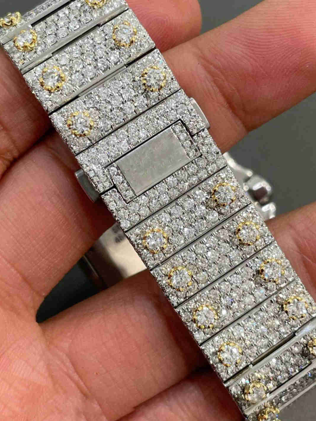 Arabic Numeral Yellow Two Tone Iced Out Luxury Moissanite Watch