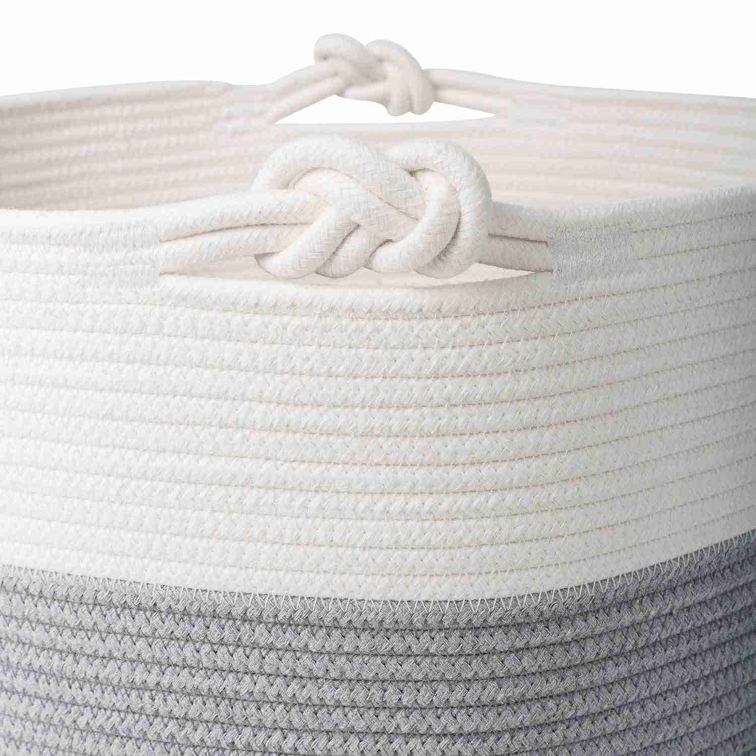Goodpick Cotton Rope Basket with Handle for Baby Laundry, Toy, and Blanket Storage - Natural Woven Basket (15 × 15 × 14.2)