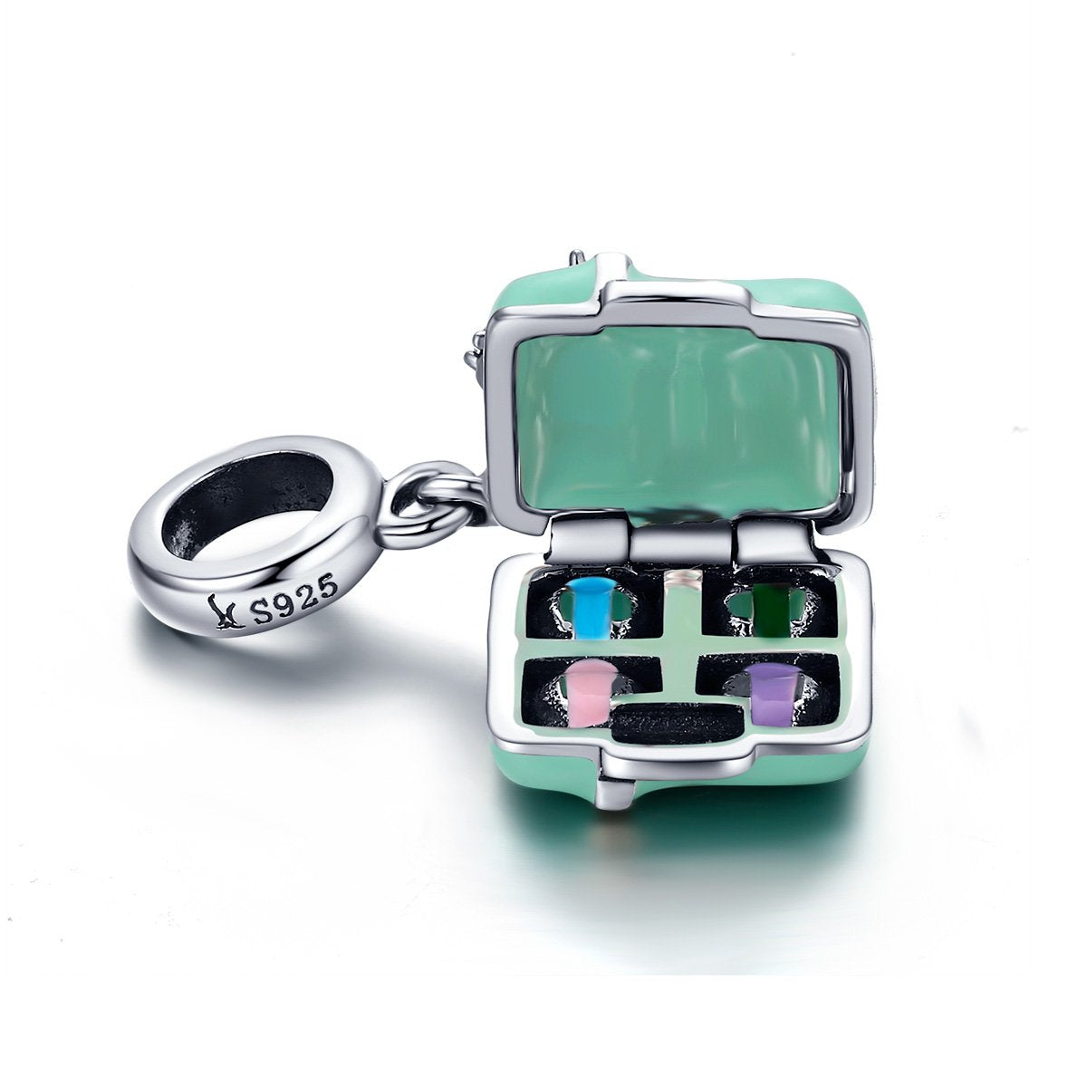 Sterling 925 Silver Green Box Pendant for Pandora & European Charm Bracelets