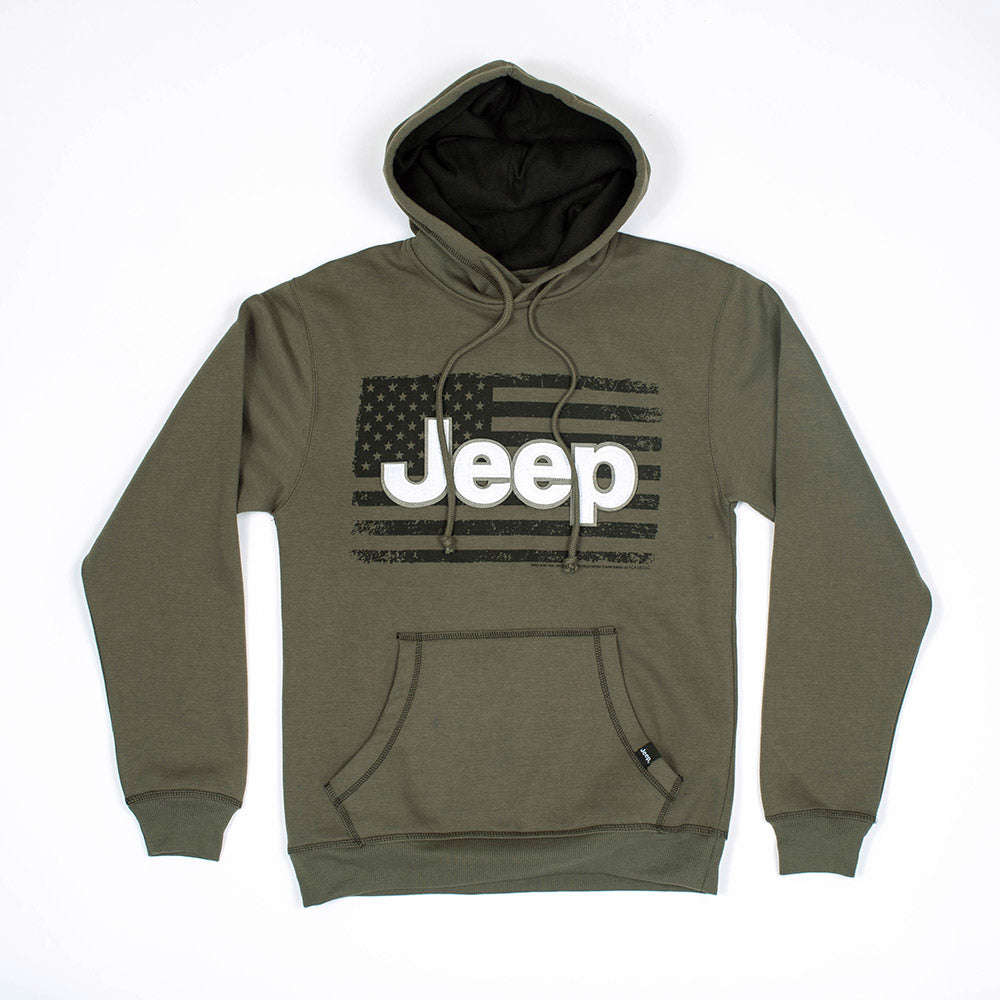 Jeep America Accent Hoodie - Patriotic Cotton Blend Hoodie with USA Flag & Jeep Logo