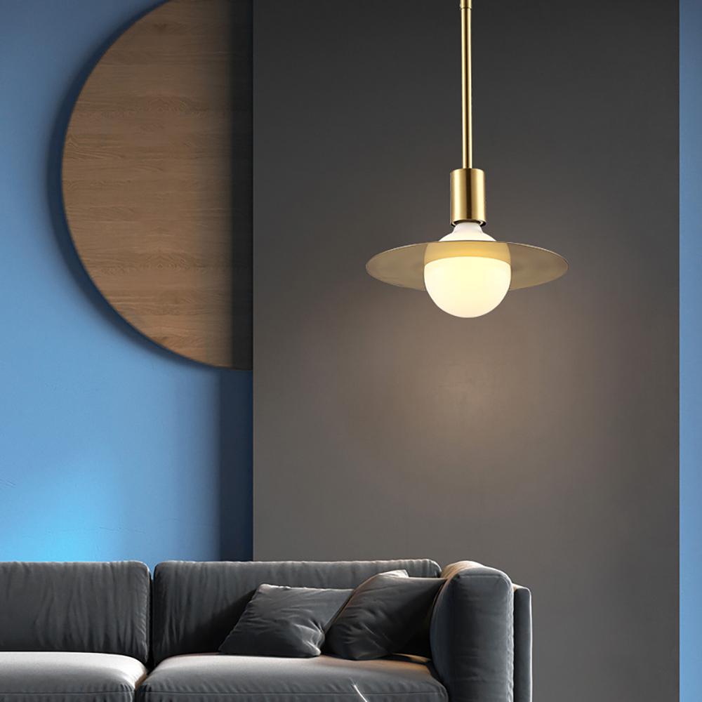 1-Light Globe Pendant Light with Gold Glass Shade & Brass Finish