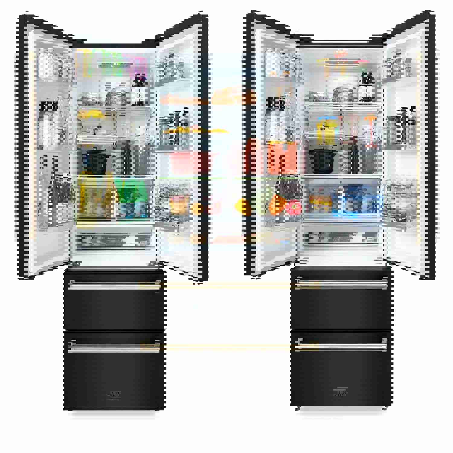 ZLINE Autograph Edition 36 22.5 cu. ft Freestanding French Door Refrigerator with Ice Maker in Black Stainless Steel with Gold Trim