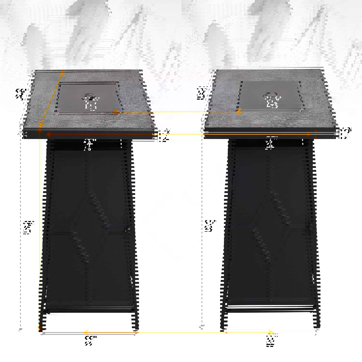 PHI VILLA 28 Inch 40,000 BTU Outdoor Terrafab Square Gas Fire Pit Table With Lid and Lava Rocks, PVC Cover