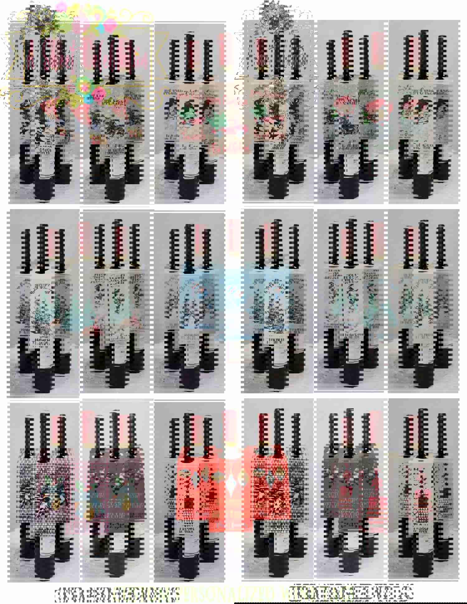 Christmas Gift Wine Tags - Vintage Santa Personalized Wine Tags