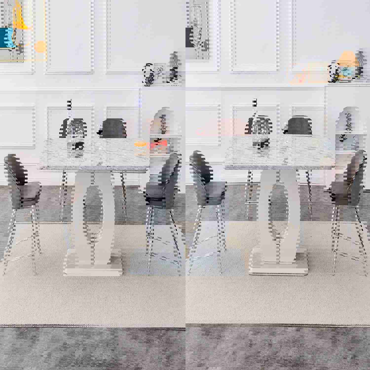 Modern Simple and Luxurious Grey Imitation Marble Grain Dining Table
