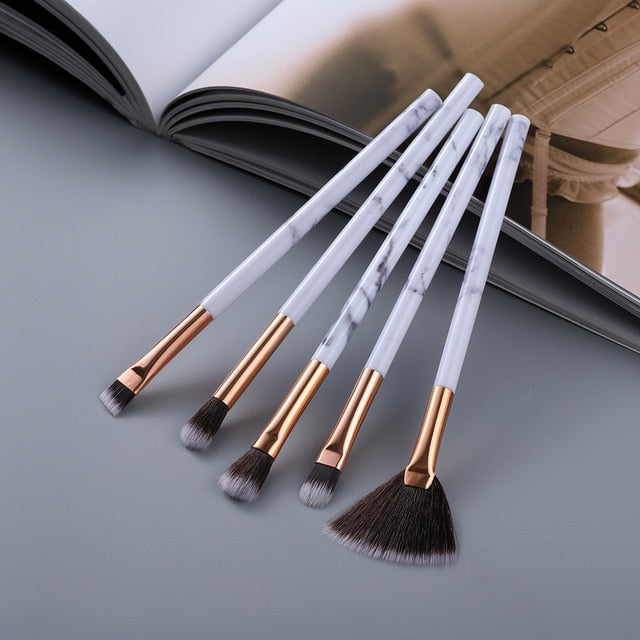 5/15Pcs Marble Makeup Brushes Set - Cosmetic Powder, Eye Shadow, Foundation, Blush Blending Beauty Tools