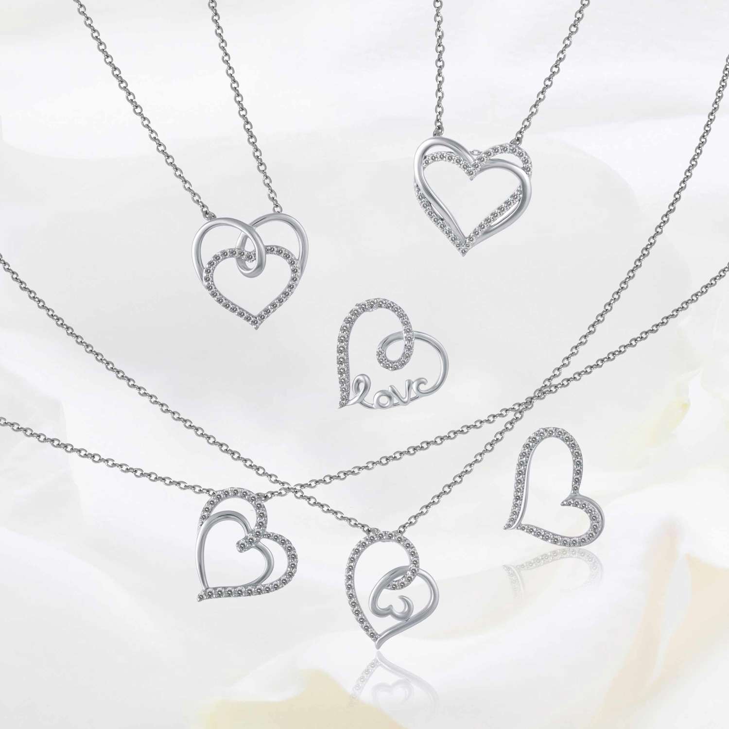 1/4 Cttw Diamond Double Heart Entwined Pendant Necklace in 925 Sterling Silver