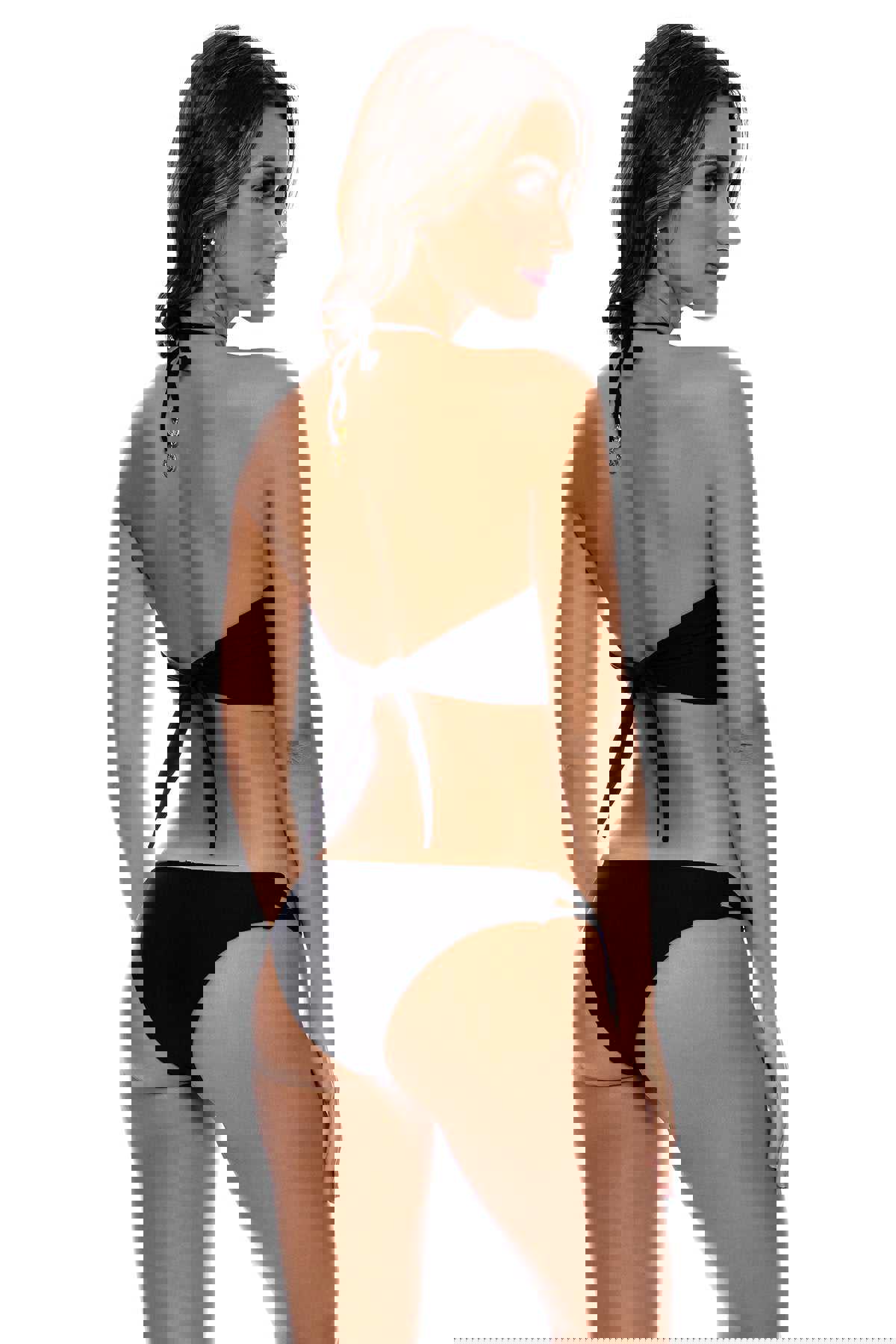 TWISTED BEAUTY - Front Twist Bustier Halter Top & Zig Zag Cut Out Moderate Bottom • Black