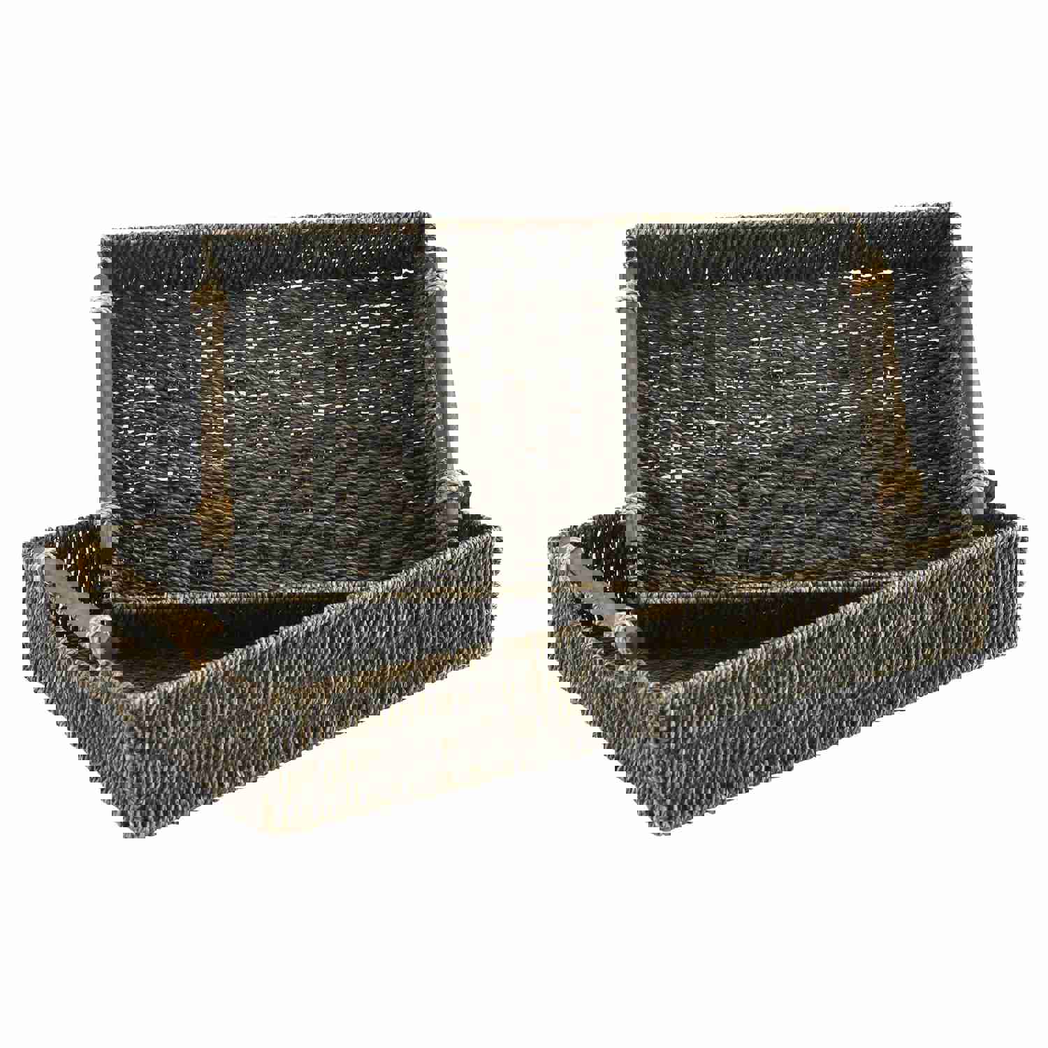 Signature Design by Ashley Home Decor Trays A2000466 - Set of Woven Seagrass Trays with Cutout Wood Handles