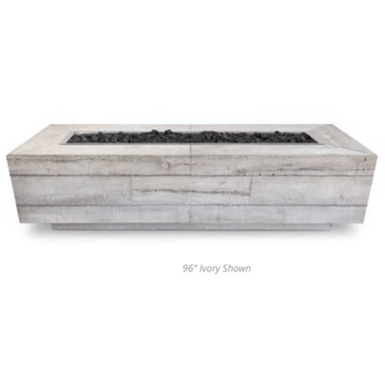 The Outdoor Plus Catalina Rectangle Fire Pit in Wood Grain Concrete with Free Cover