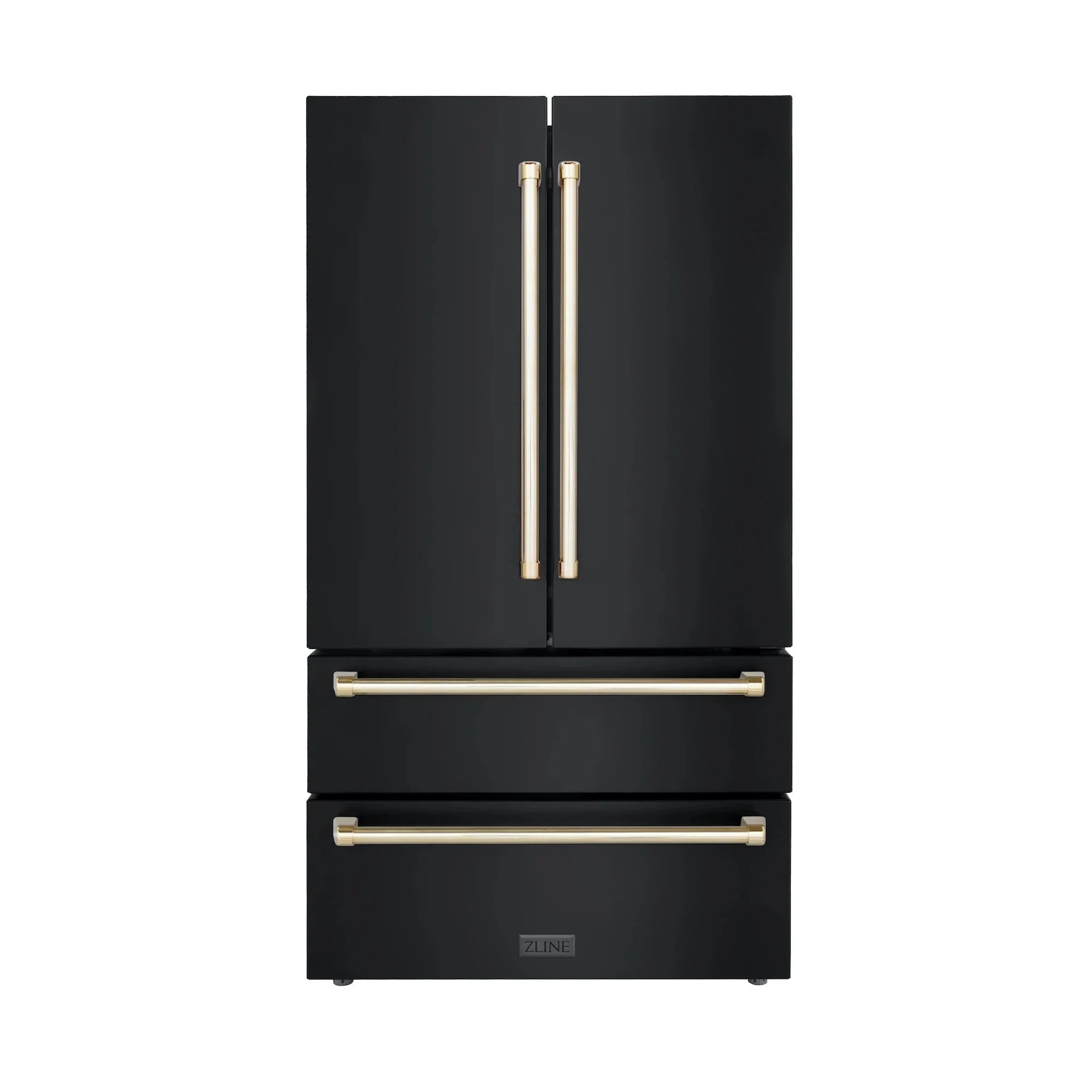 ZLINE Autograph Edition 36 22.5 cu. ft Freestanding French Door Refrigerator with Ice Maker in Black Stainless Steel with Gold Trim