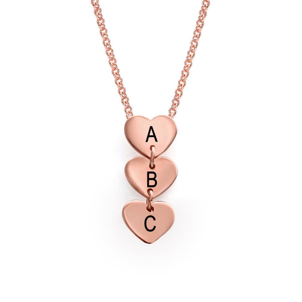 Custom Text Hearts Pendant Necklace - Personalized Silver Name Jewelry for Mother's Day Gift