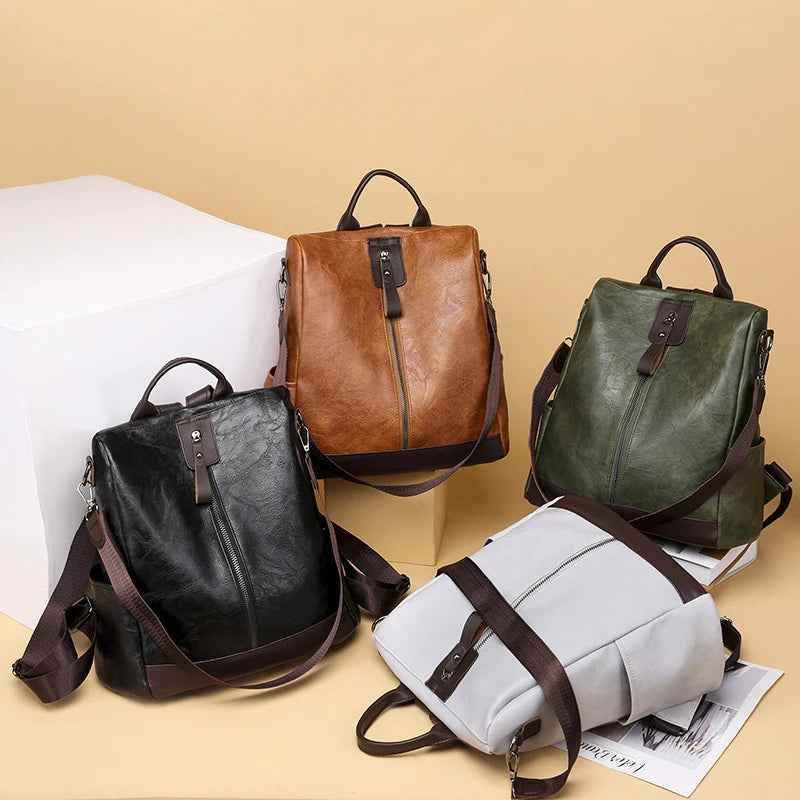 Womens Cool Backpacks LKS30 Multifunction Leather Large Capacity School Bags