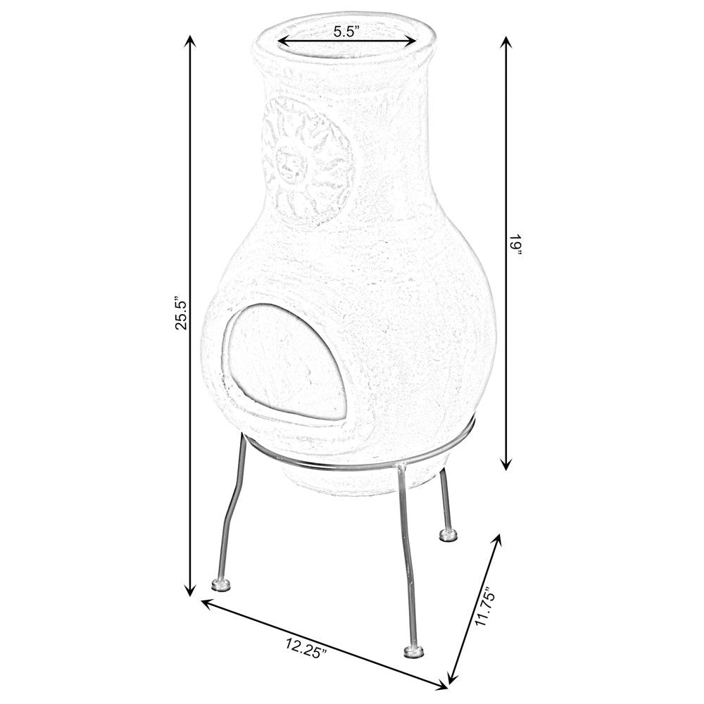 Outdoor Clay Chiminea Sun Design Charcoal Burning Fire Pit with Metal Stand