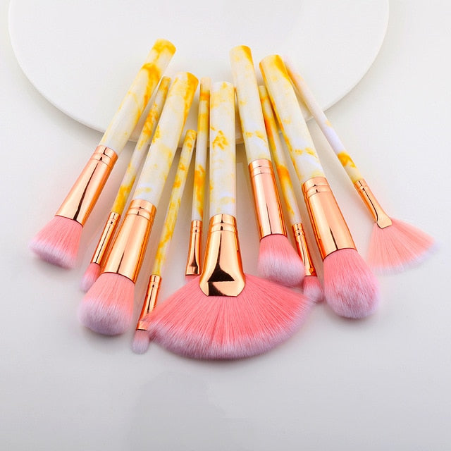 5/15Pcs Marble Makeup Brushes Set - Cosmetic Powder, Eye Shadow, Foundation, Blush Blending Beauty Tools
