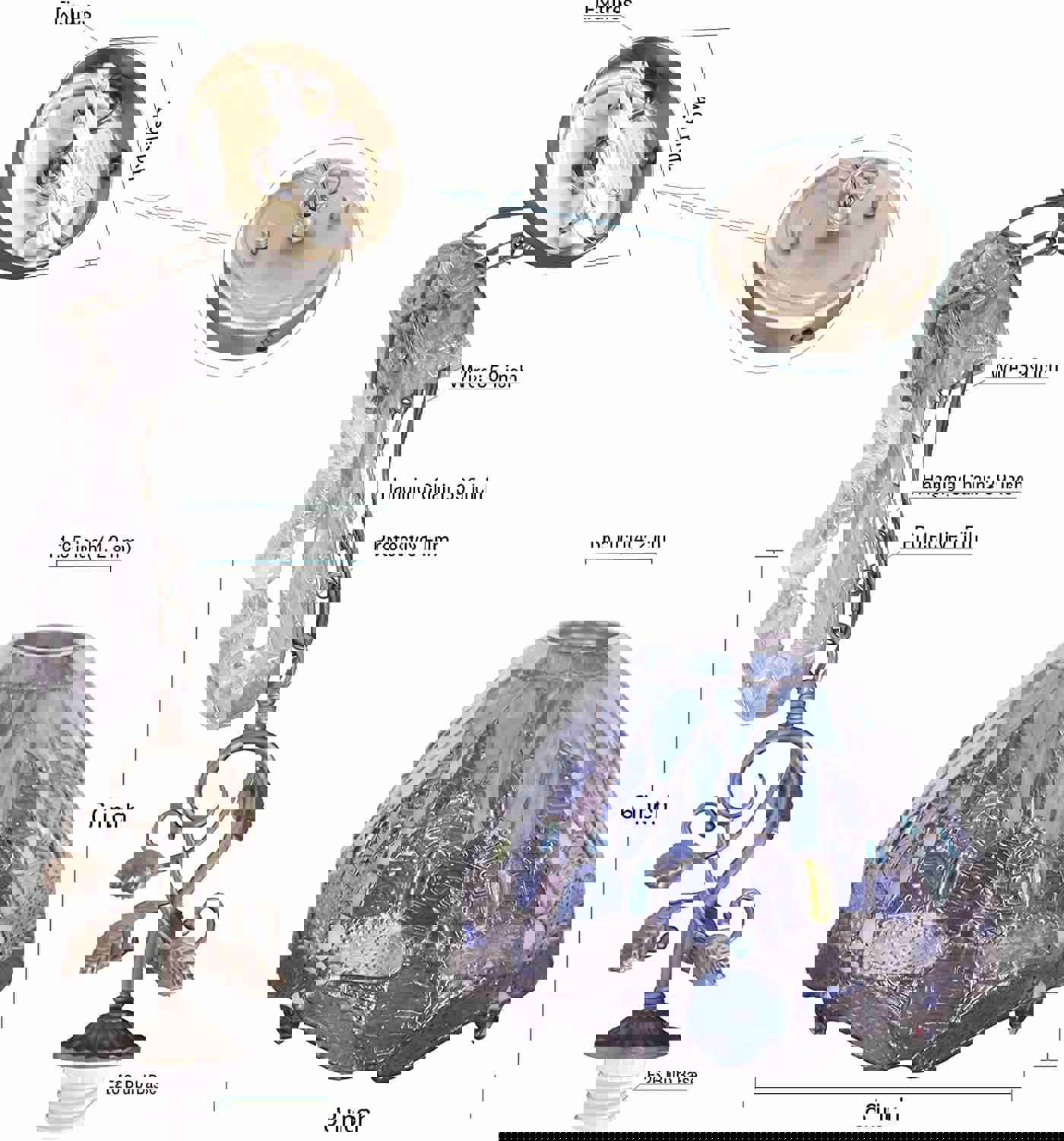 Werfactory® Tiffany Pendant Lighting - Navy Blue Stained Glass Dragonfly Hanging Lamp