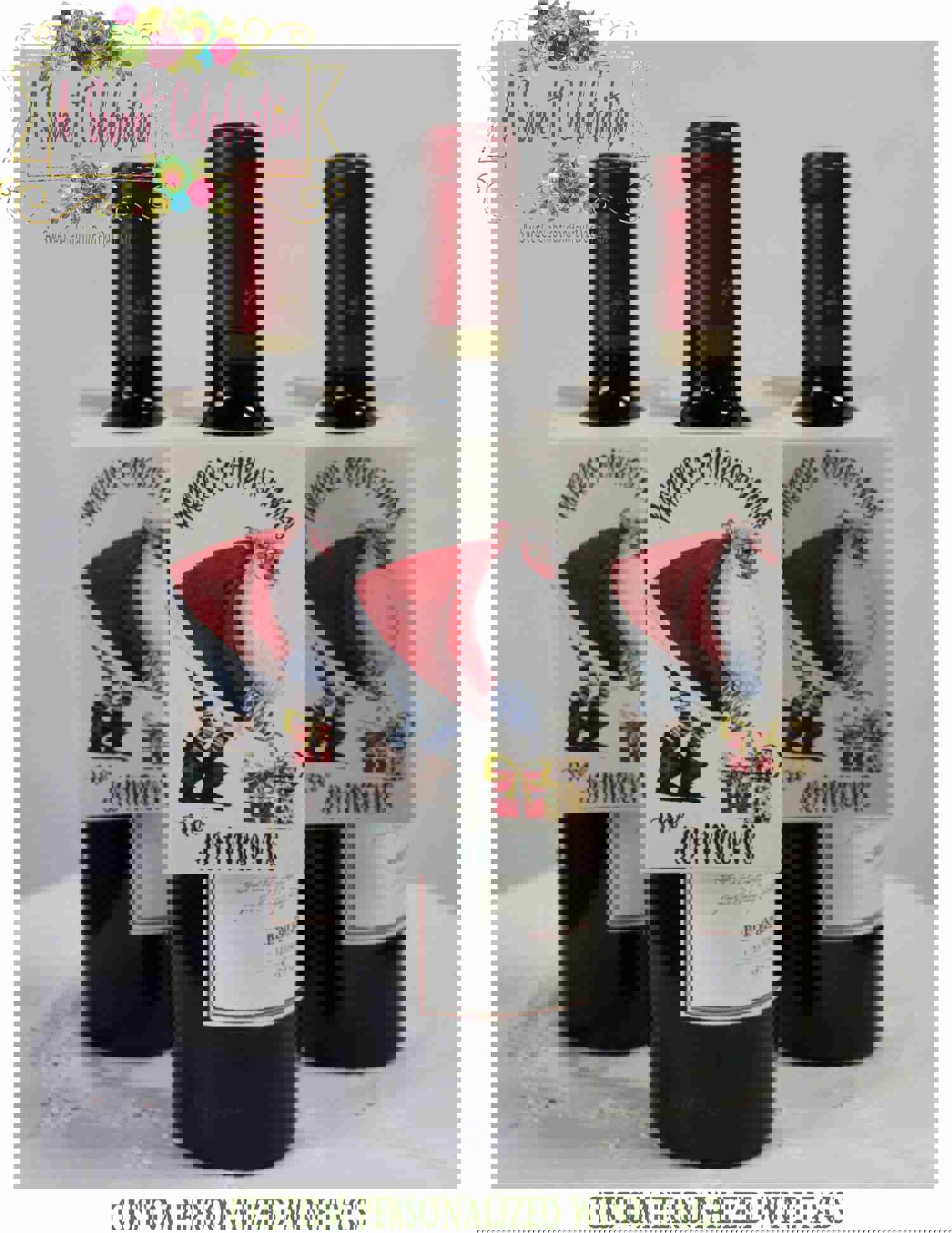 Christmas Gift Wine Tags - Vintage Santa Personalized Wine Tags
