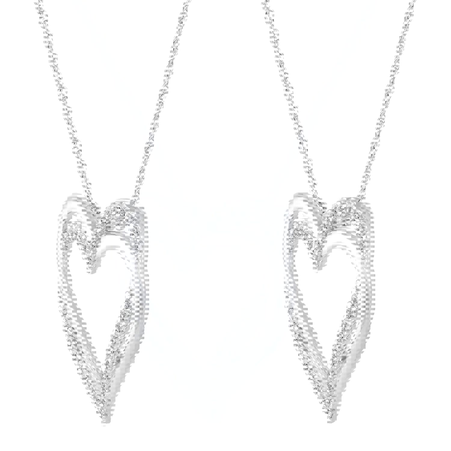 1/4 Cttw Diamond Double Heart Entwined Pendant Necklace in 925 Sterling Silver