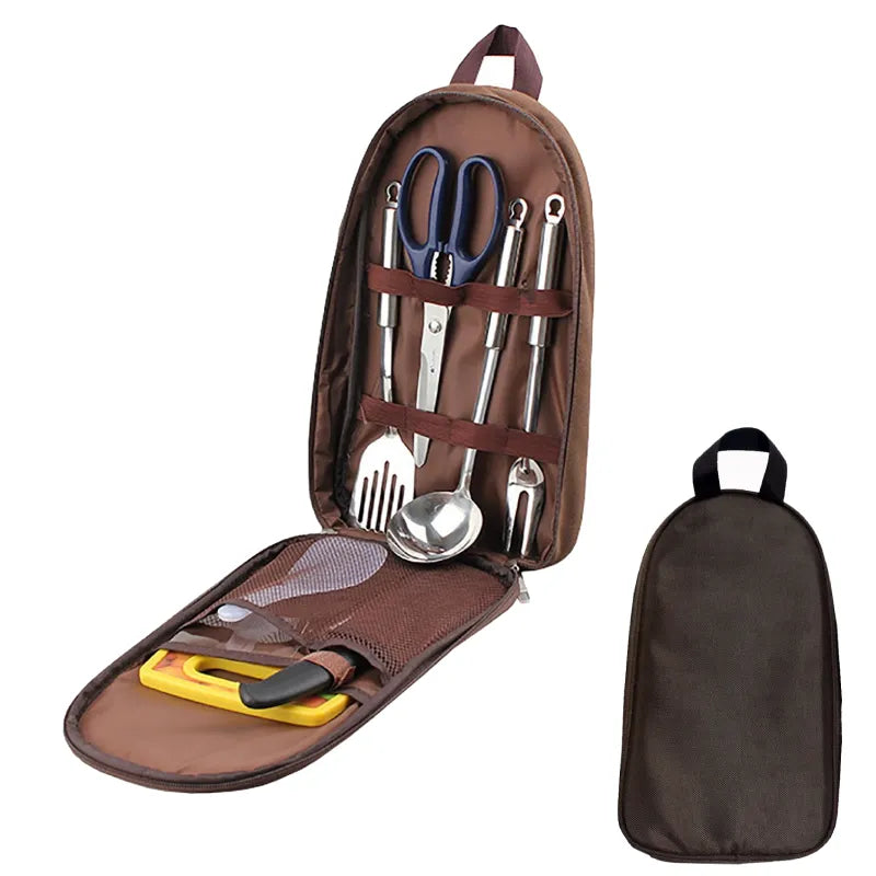 7pcs Camping Kitchen Utensil Set with Carrying Bag for Outdoor Cooking