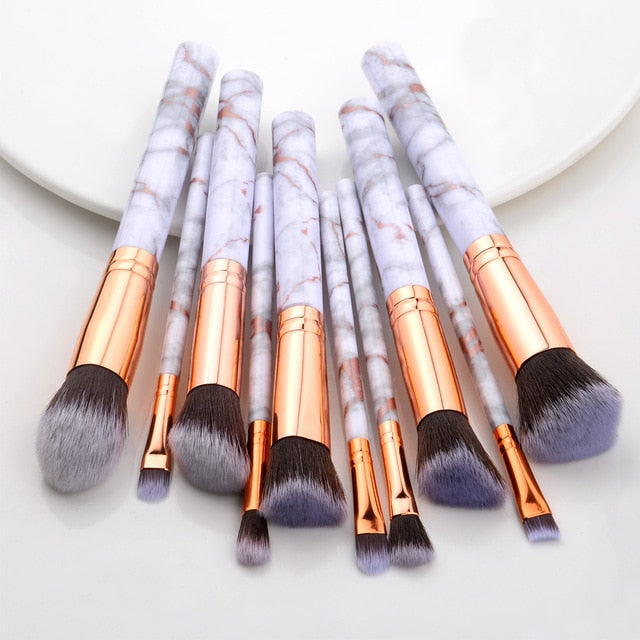 5/15Pcs Marble Makeup Brushes Set - Cosmetic Powder, Eye Shadow, Foundation, Blush Blending Beauty Tools