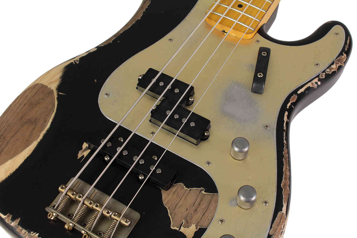 Nash PB/J-57 Bass Guitar - Black with Gold Anodized PG, Heavy Aging