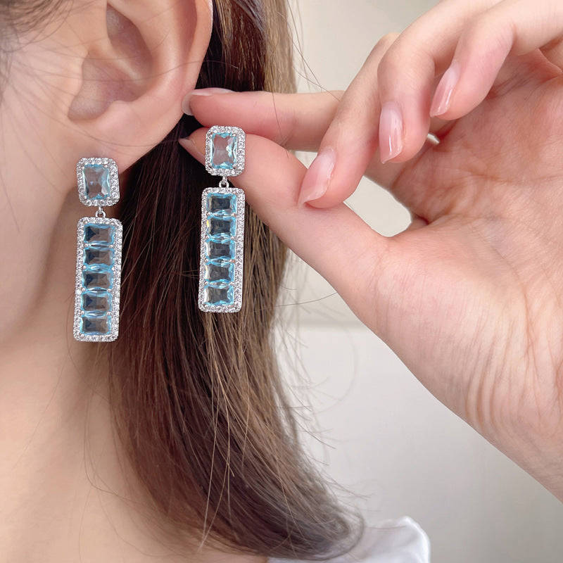 Jewelblings Luxury Long Studded Pink Purple Rectangle Drop Earrings for Women