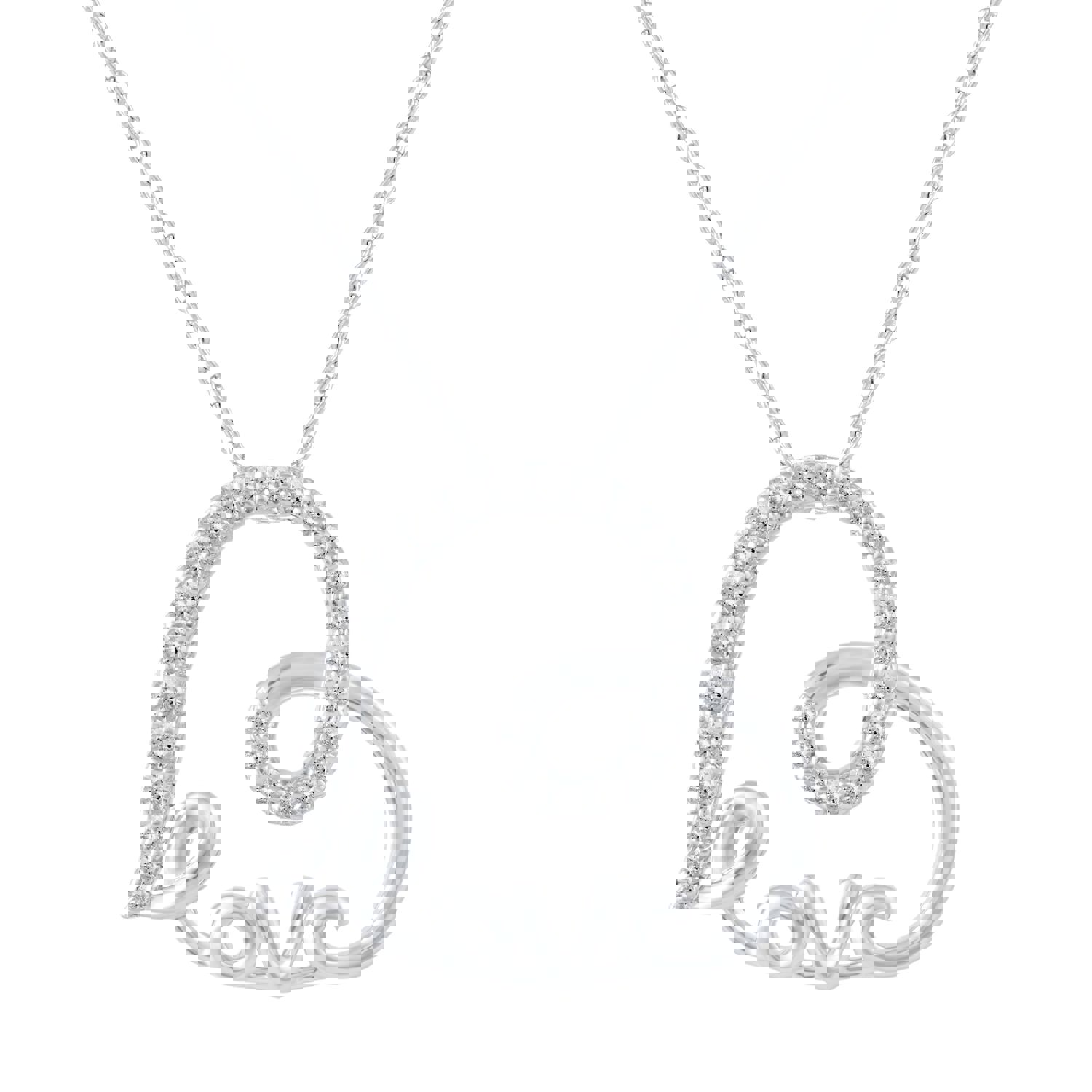 1/4 Cttw Diamond Double Heart Entwined Pendant Necklace in 925 Sterling Silver